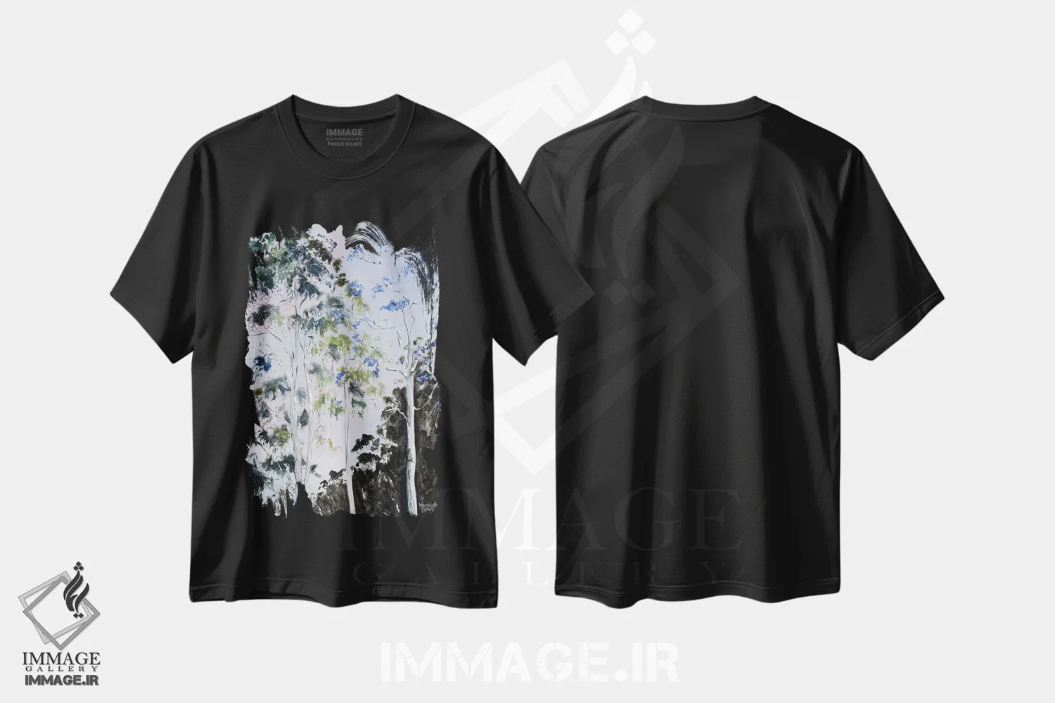 تیشرت مشکی طرح دار – تیشرت طبیعت ,درخشش درختان اثر مردیت هاوس فروشگاه ایماژ