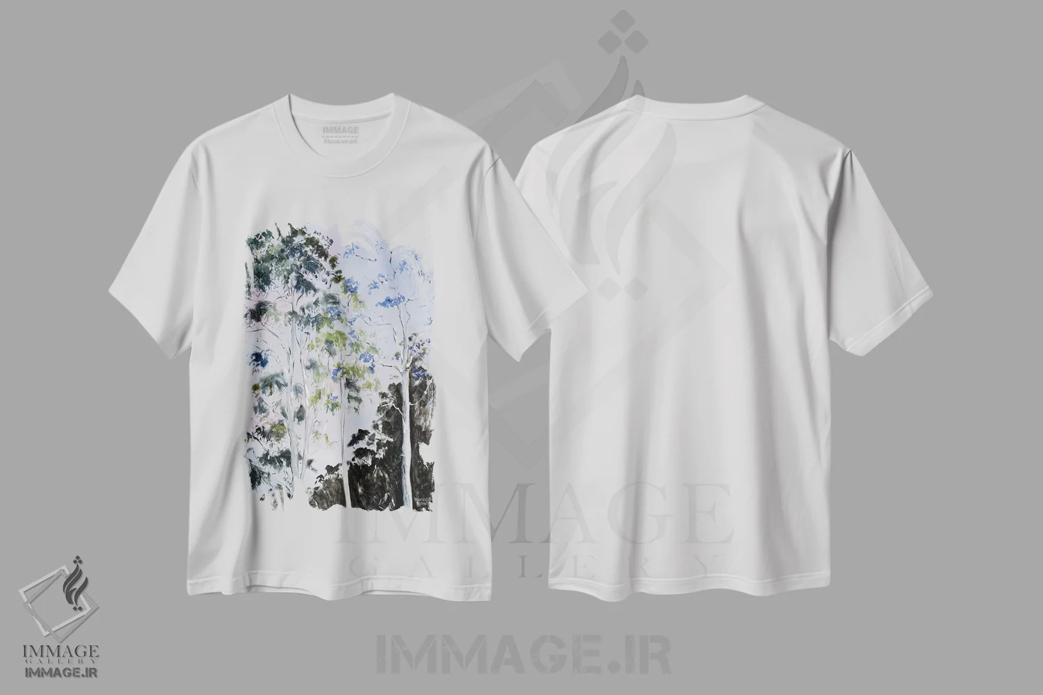 تیشرت سفید طرح دار – تیشرت طبیعت ,درخشش درختان اثر مردیت هاوس immage.ir