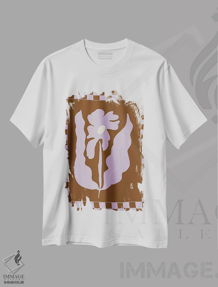 تیشرت سفید طرح دار – تیشرت گرافیکی ,گل مینیمال انتزاعی اثر استودیو هنری میهو فروشگاه ایماژ