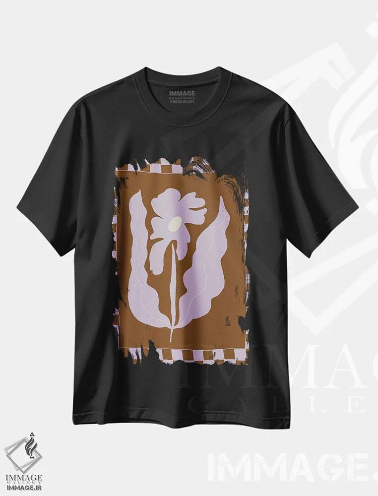 تیشرت مشکی طرح دار – تیشرت گرافیکی ,گل مینیمال انتزاعی اثر استودیو هنری میهو immage.ir