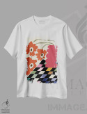تیشرت سفید طرح دار – تیشرت فانتزی ,شطرنجی رنگی با گل افتاده اثر استودیو هنری میهو immage.ir