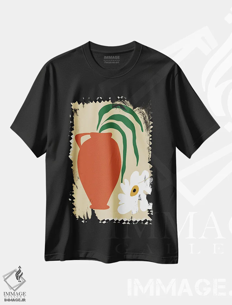 تیشرت مشکی طرح دار – تیشرت رترو ,"سرامیک پاییزی گل شاد" اثر استودیو هنری میهو فروشگاه ایماژ