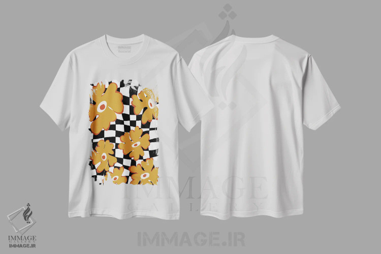 تیشرت سفید طرح دار – تیشرت گرافیکی ,شطرنجی گل دار سرگرم کننده اثر استودیو هنری میهو immage.ir