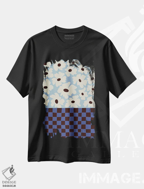 تیشرت مشکی طرح دار – تیشرت هندسی ,شطرنجی گل ها اثر استودیو هنری میهو immage.ir