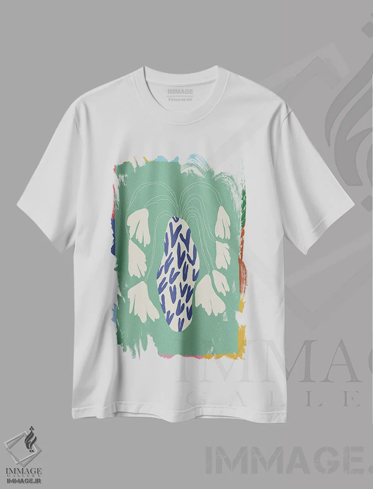 تیشرت سفید طرح دار – تیشرت طبیعت ,"رنگ های رترو در طبیعت" اثر استودیو هنری میهو immage.ir