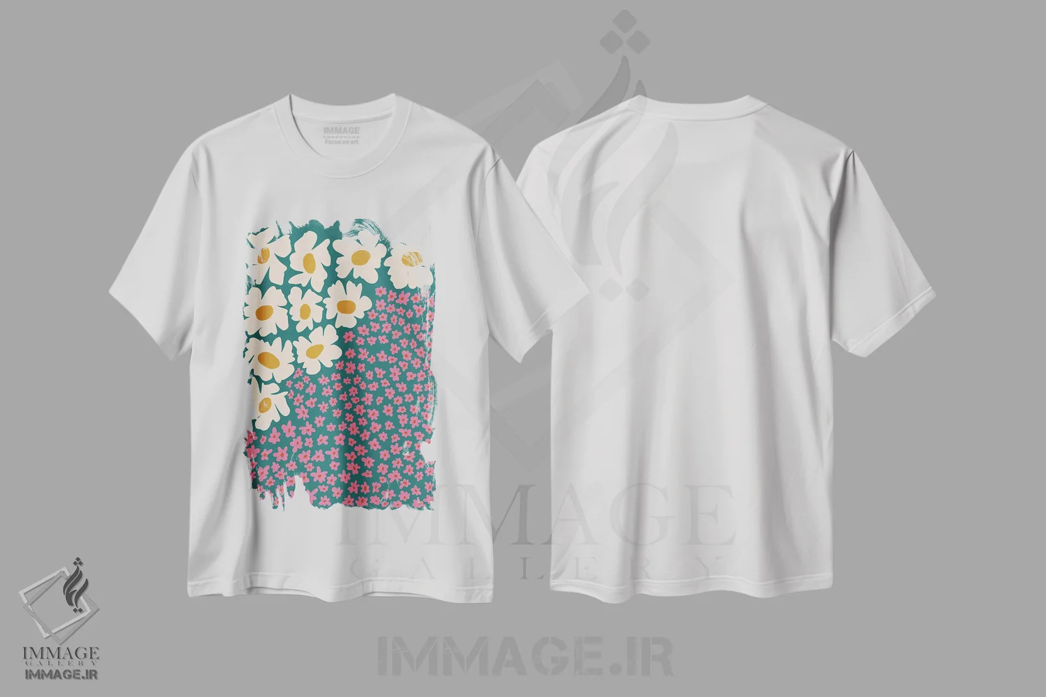 تیشرت سفید طرح دار – تیشرت پاپ آرت ,"گل انتزاعی پاپ آرت " اثر استودیو هنری میهو immage.ir