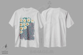 تیشرت سفید طرح دار – تیشرت پاپ آرت ,"گل انتزاعی پاپ آرت " اثر استودیو هنری میهو immage.ir