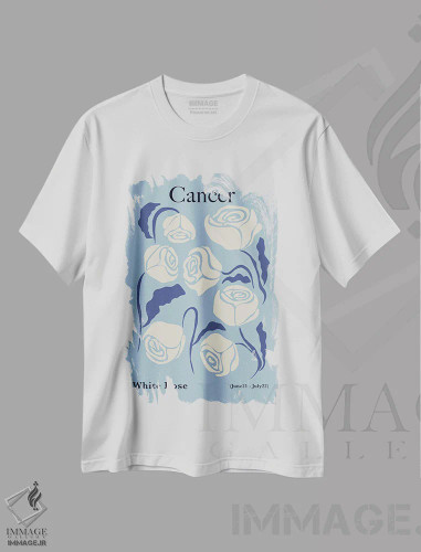 تیشرت سفید طرح دار – تیشرت هنری ,"رز سفید سرطان" اثر استودیو هنری میهو فروشگاه ایماژ