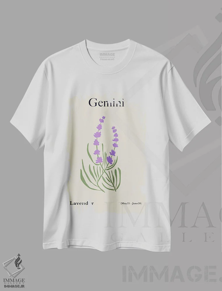 تیشرت سفید طرح دار – تیشرت گل ,"اسطوخودوس جوزا" اثر استودیو هنری میهو فروشگاه ایماژ