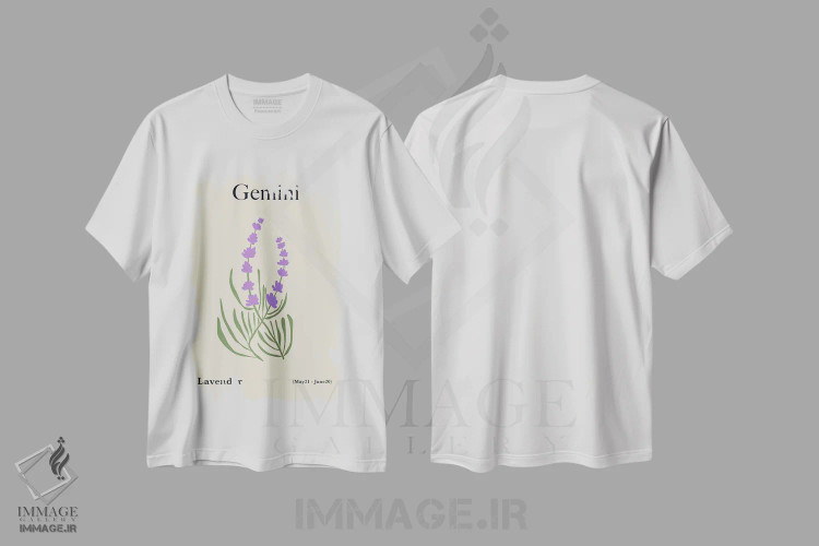 تیشرت سفید طرح دار – تیشرت گل ,"اسطوخودوس جوزا" اثر استودیو هنری میهو فروشگاه ایماژ