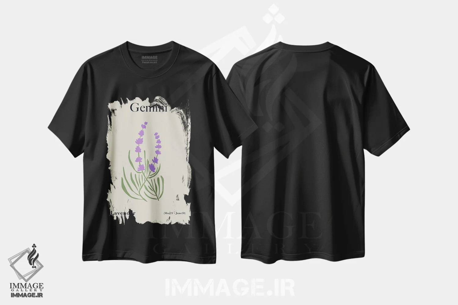 تیشرت مشکی طرح دار – تیشرت گل ,"اسطوخودوس جوزا" اثر استودیو هنری میهو immage.ir