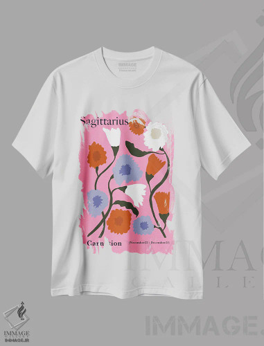 تیشرت سفید طرح دار – تیشرت هنری ,"میخک قوس" اثر استودیو هنری میهو فروشگاه ایماژ