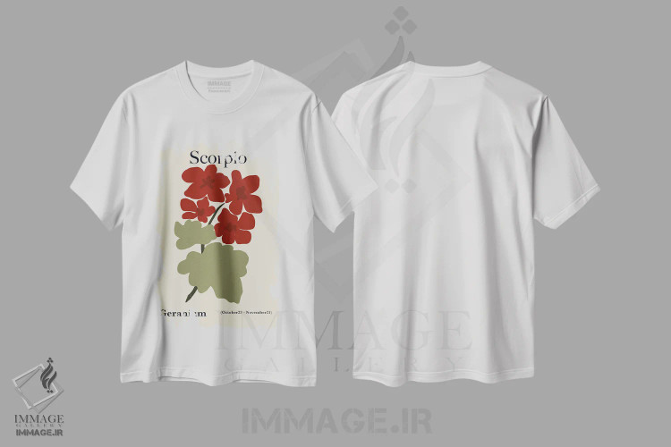 تیشرت سفید طرح دار – تیشرت زودیاک ,"شمعدانی قرمز عقرب" اثر استودیو هنری میهو immage.ir