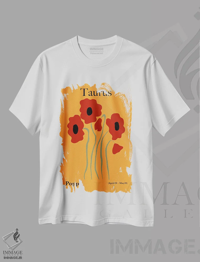 تیشرت سفید طرح دار – تیشرت زودیاک ,"خشخاش ثور" اثر استودیو هنری میهو فروشگاه ایماژ