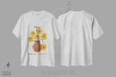 تیشرت سفید طرح دار – تیشرت زودیاک ,"گل جعفری سنبله" اثر استودیو هنری میهو immage.ir