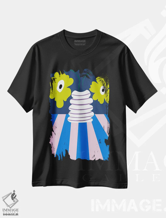 تیشرت مشکی طرح دار – تیشرت هنری رنگارنگ ,"خاک رس انفجار رنگ" اثر استودیو هنری میهو immage.ir