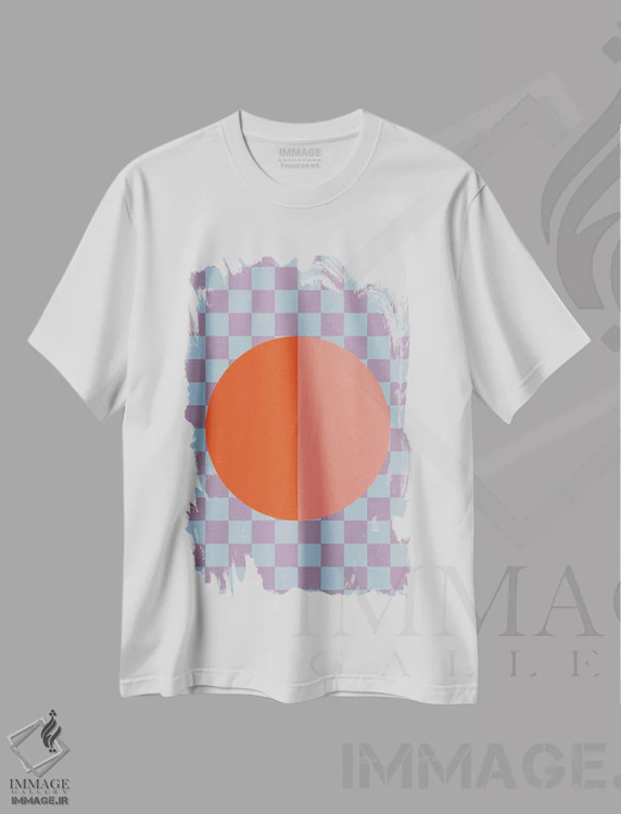 تیشرت سفید طرح دار – تیشرت هندسی ,"بادکنک صفحه شطرنجی" اثر استودیو هنری میهو فروشگاه ایماژ