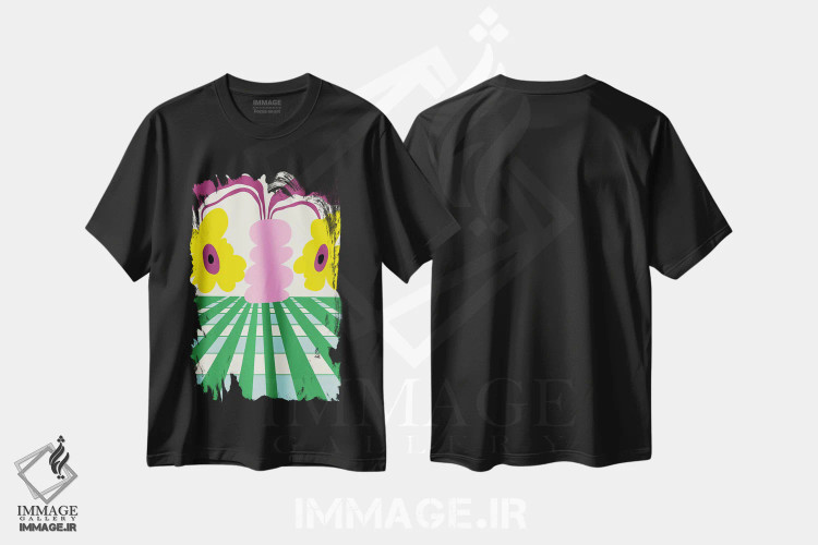 تیشرت مشکی طرح دار – تیشرت هنری گیاهی ,"منشور سفالگری" اثر استودیو هنری میهو immage.ir