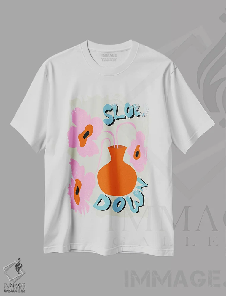 تیشرت سفید طرح دار – تیشرت تایپوگرافی ,"آرام باش" اثر استودیو هنری میهو immage.ir