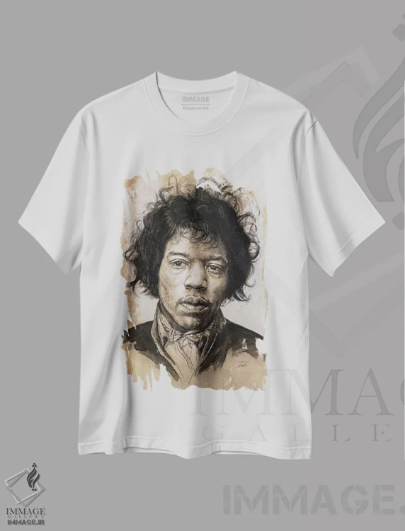 تیشرت سفید طرح دار – تیشرت موسیقی ,"جیمی هندریکس" اثر مارک لمان فروشگاه ایماژ