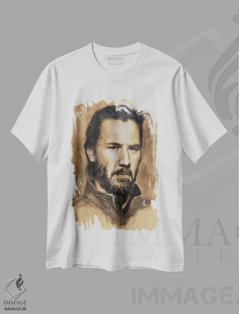 تیشرت سفید طرح دار – تیشرت سینمایی ,"کیانو ریوز" اثر مارک لمان immage.ir