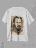 تیشرت سفید طرح دار – تیشرت سینمایی ,"کیانو ریوز" اثر مارک لمان immage.ir