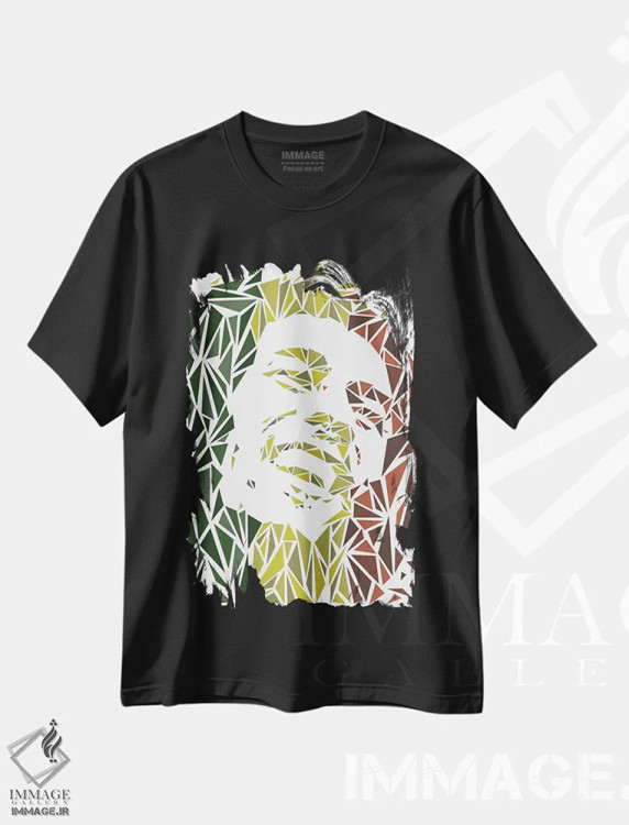 تیشرت مشکی طرح دار – تیشرت موسیقی ,"باب مارلی" اثر کریستین میلئو فروشگاه ایماژ