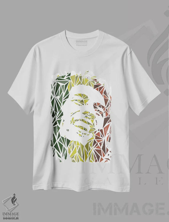 تیشرت سفید طرح دار – تیشرت موسیقی ,"باب مارلی" اثر کریستین میلئو immage.ir