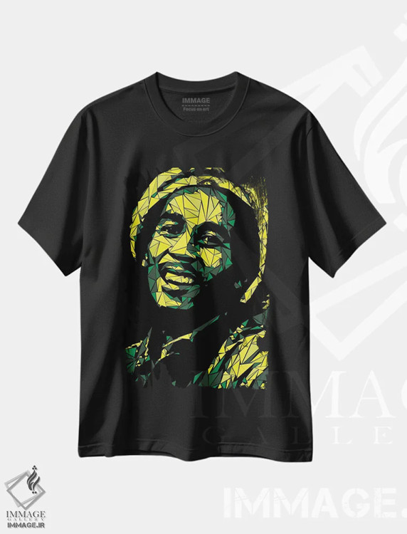 تیشرت مشکی طرح دار – تیشرت موسیقی ,"مارلی" اثر کریستین میلئو immage.ir