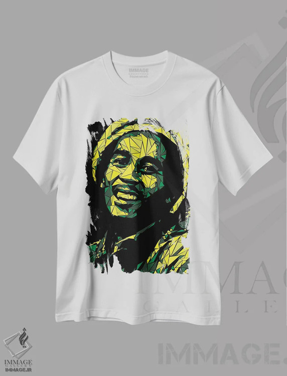تیشرت سفید طرح دار – تیشرت موسیقی ,"مارلی" اثر کریستین میلئو فروشگاه ایماژ