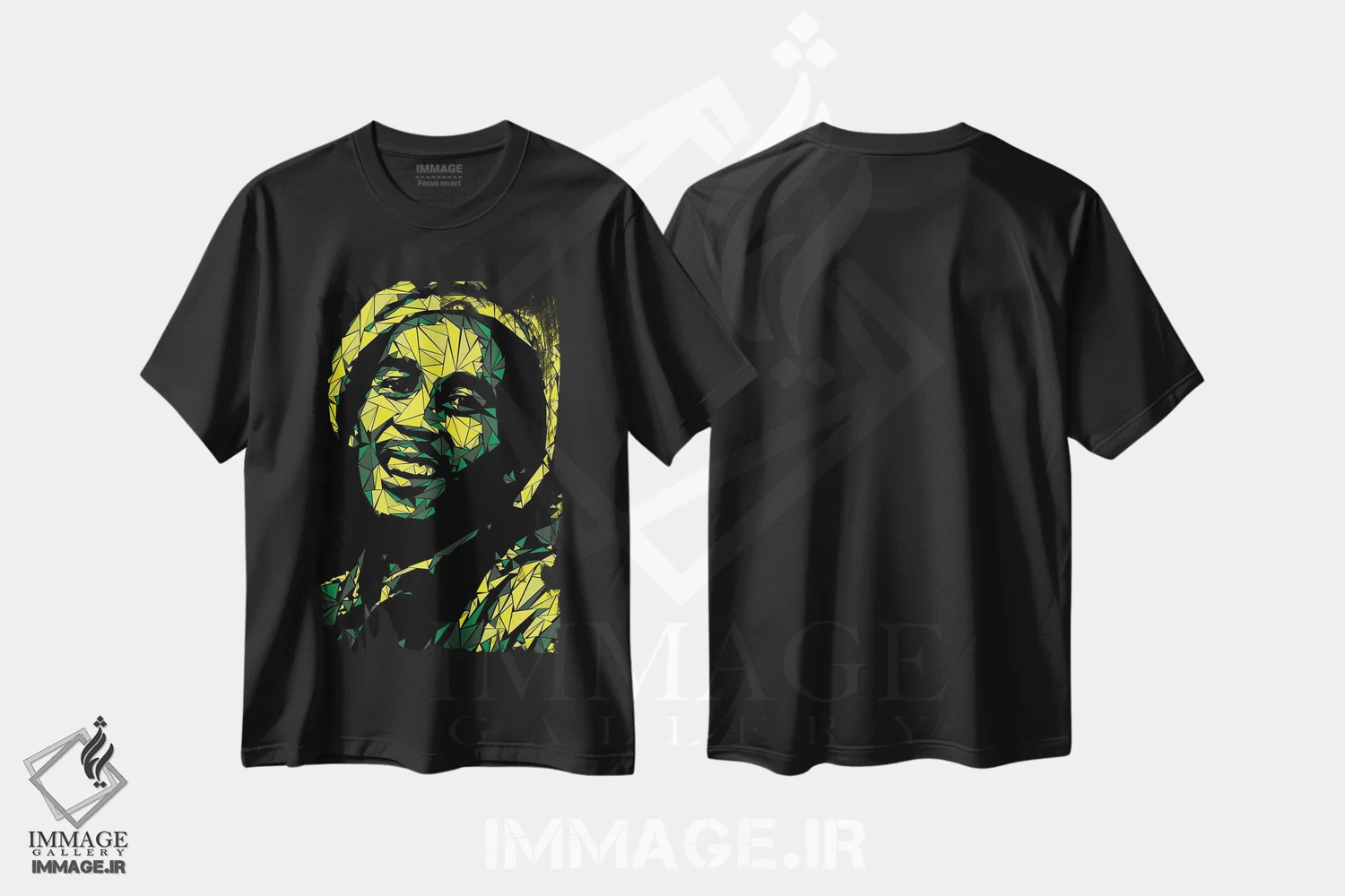 تیشرت مشکی طرح دار – تیشرت موسیقی ,"مارلی" اثر کریستین میلئو immage.ir
