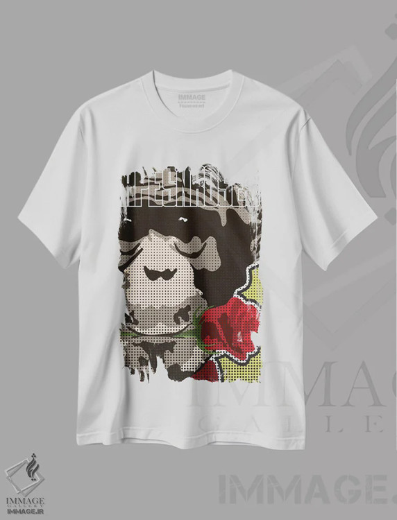 تیشرت سفید طرح دار – تیشرت پاپ ,"میمون ها و گل ها " اثر کریستین میلئو فروشگاه ایماژ