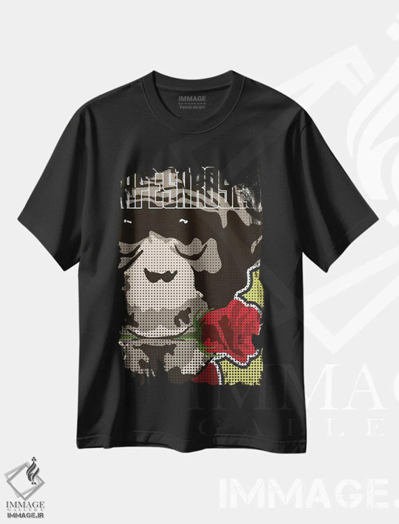 تیشرت مشکی طرح دار – تیشرت پاپ ,"میمون ها و گل ها " اثر کریستین میلئو immage.ir