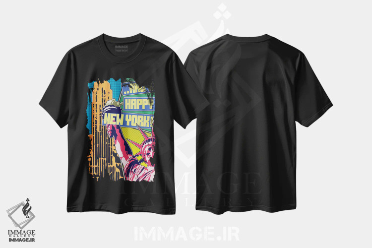 تیشرت مشکی طرح دار – تیشرت شهر ,"و یک نیویورک شاد" اثر کریستین میلئو immage.ir