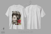 تیشرت سفید طرح دار – تیشرت پاپ ,"میمون ها و گل ها " اثر کریستین میلئو فروشگاه ایماژ