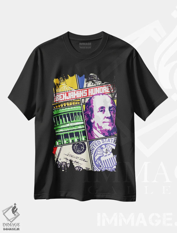 تیشرت مشکی طرح دار – تیشرت پول ,"صد بنجامین" اثر کریستین میلئو فروشگاه ایماژ