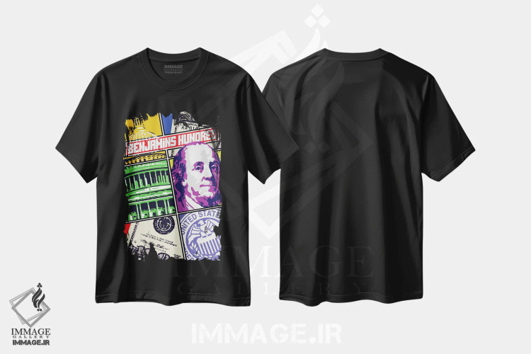 تیشرت مشکی طرح دار – تیشرت پول ,"صد بنجامین" اثر کریستین میلئو فروشگاه ایماژ