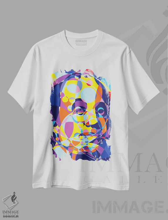 تیشرت سفید طرح دار – تیشرت پرتره ,"حلقه های متحد بنجامین فرانکلین" اثر کریستین میلئو فروشگاه ایماژ