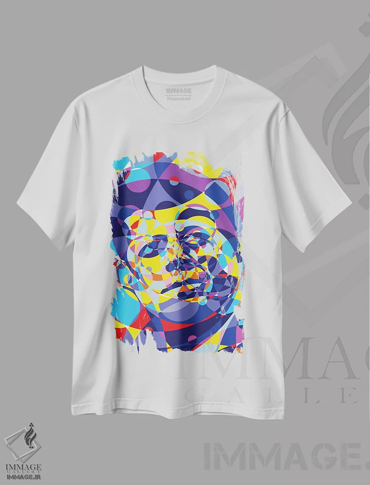 تیشرت سفید طرح دار – تیشرت پرتره ,"حلقه های متحد جان اف کندی" اثر کریستین میلئو immage.ir
