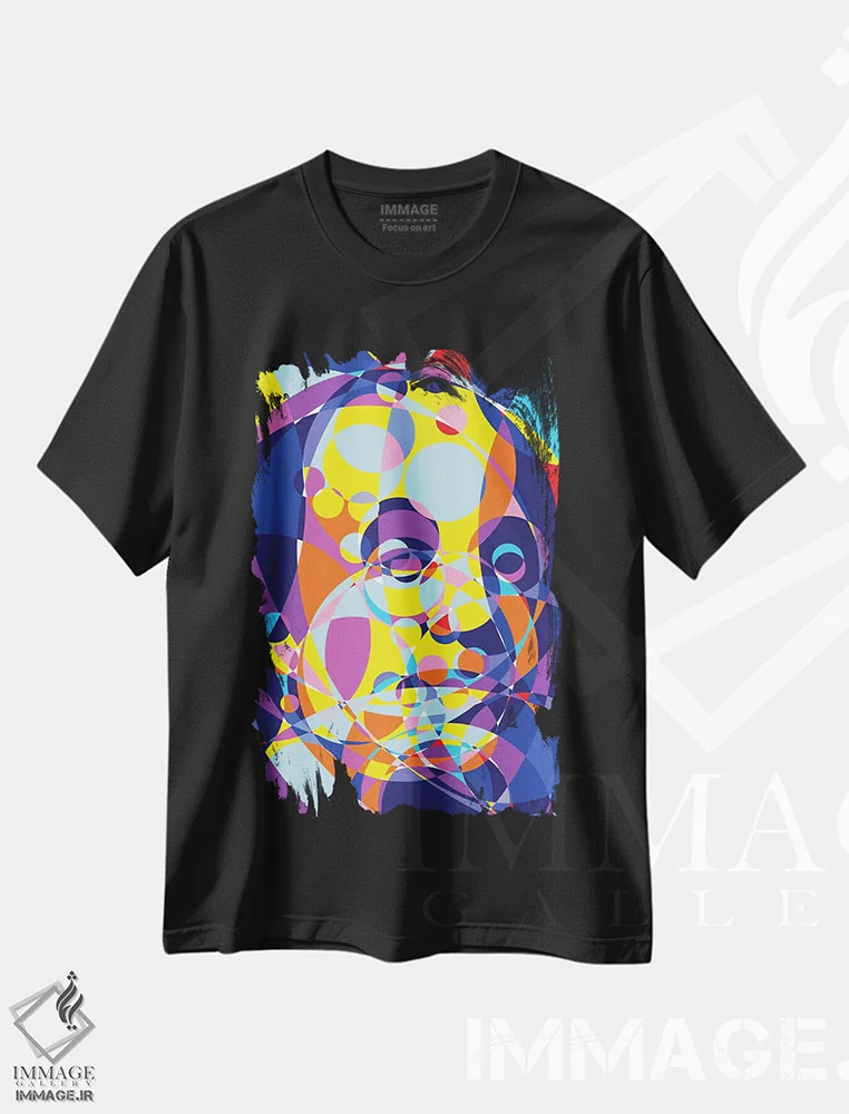 تیشرت مشکی طرح دار – تیشرت پرتره ,"حلقه های متحد بنجامین فرانکلین" اثر کریستین میلئو immage.ir