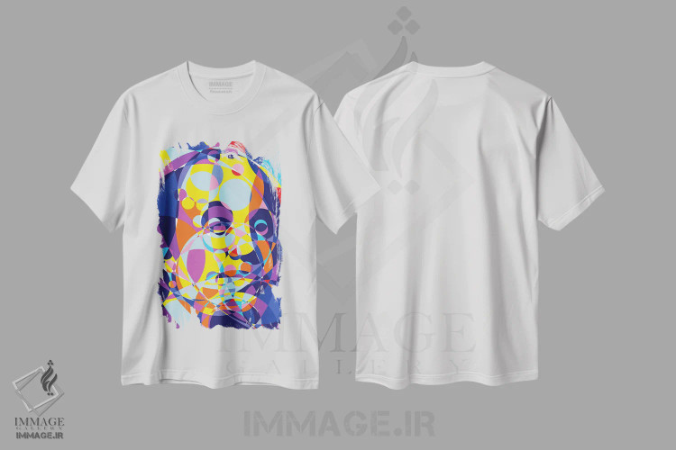 تیشرت سفید طرح دار – تیشرت پرتره ,"حلقه های متحد بنجامین فرانکلین" اثر کریستین میلئو فروشگاه ایماژ