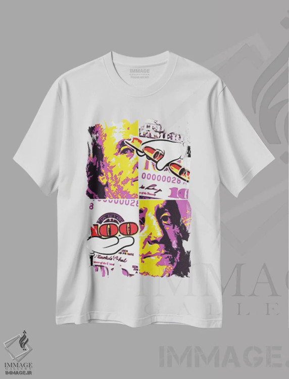تیشرت سفید طرح دار – تیشرت پاپ آرت ,"نقاط رستر بنجامین " اثر کریستین میلئو immage.ir