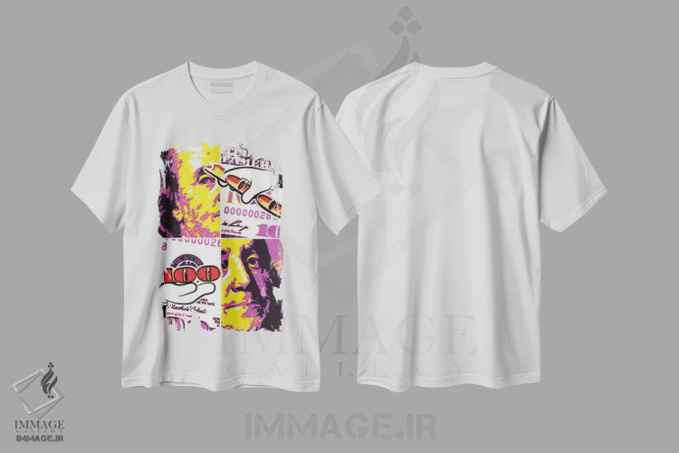 تیشرت سفید طرح دار – تیشرت پاپ آرت ,"نقاط رستر بنجامین " اثر کریستین میلئو immage.ir