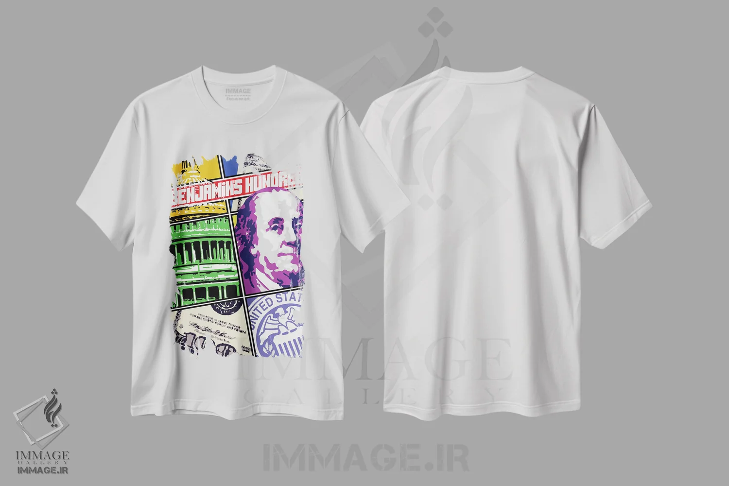 تیشرت سفید طرح دار – تیشرت پاپ آرت ,"جلد کمیک بنجامین فرانکلین" اثر کریستین میلئو فروشگاه ایماژ