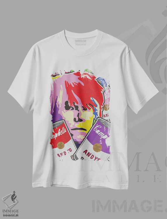 تیشرت سفید طرح دار – تیشرت پاپ آرت ,"قوطی سوپ اندی" اثر کریستین میلئو immage.ir