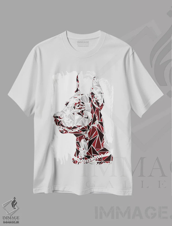 تیشرت سفید طرح دار – تیشرت حیوانات ,"دوبرمن" اثر کریستین میلئو immage.ir