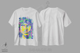 تیشرت سفید طرح دار – تیشرت موسیقی ,"حلقه های متحد موریسون" اثر کریستین میلئو immage.ir