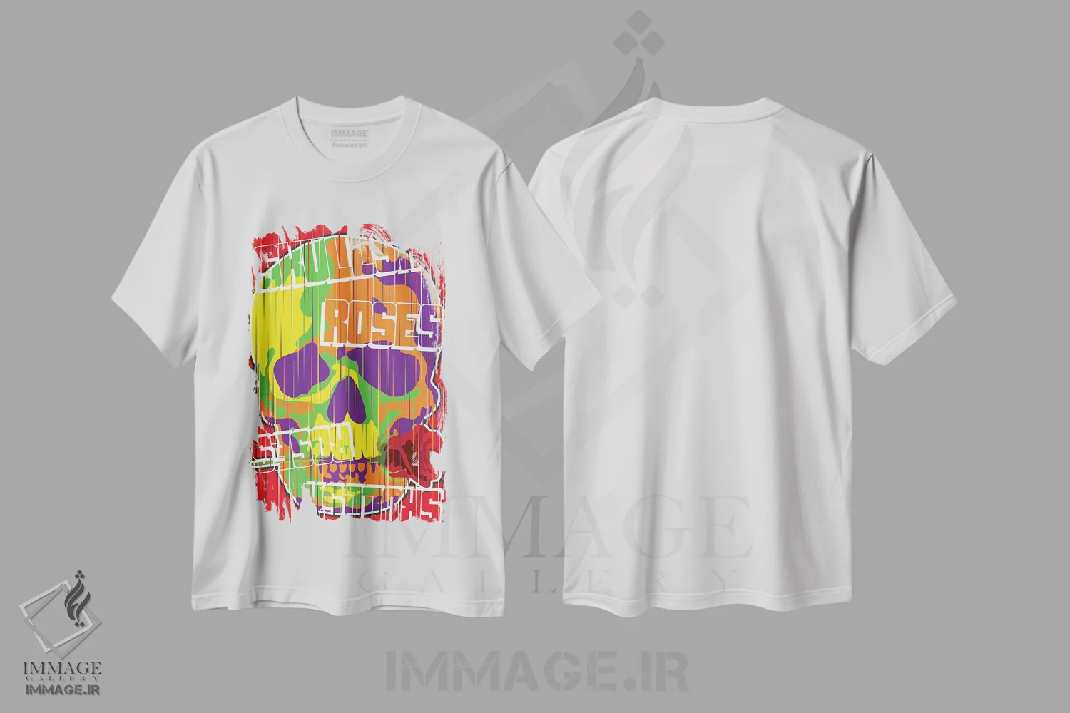 تیشرت سفید طرح دار – تیشرت فانتزی ,"جمجمه ها و گل ها" اثر کریستین میلئو immage.ir