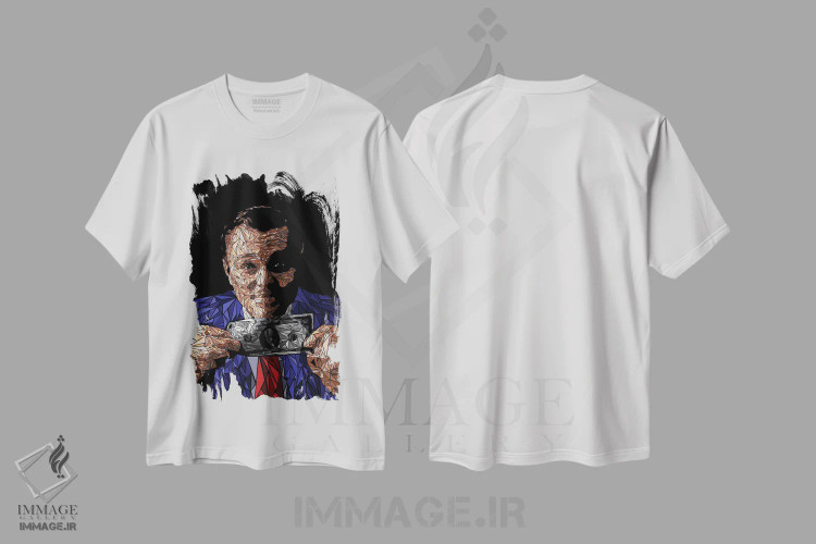 تیشرت سفید طرح دار – تیشرت سینمایی ,گورو جعلی وال استریت اثر کریستین میلئو immage.ir