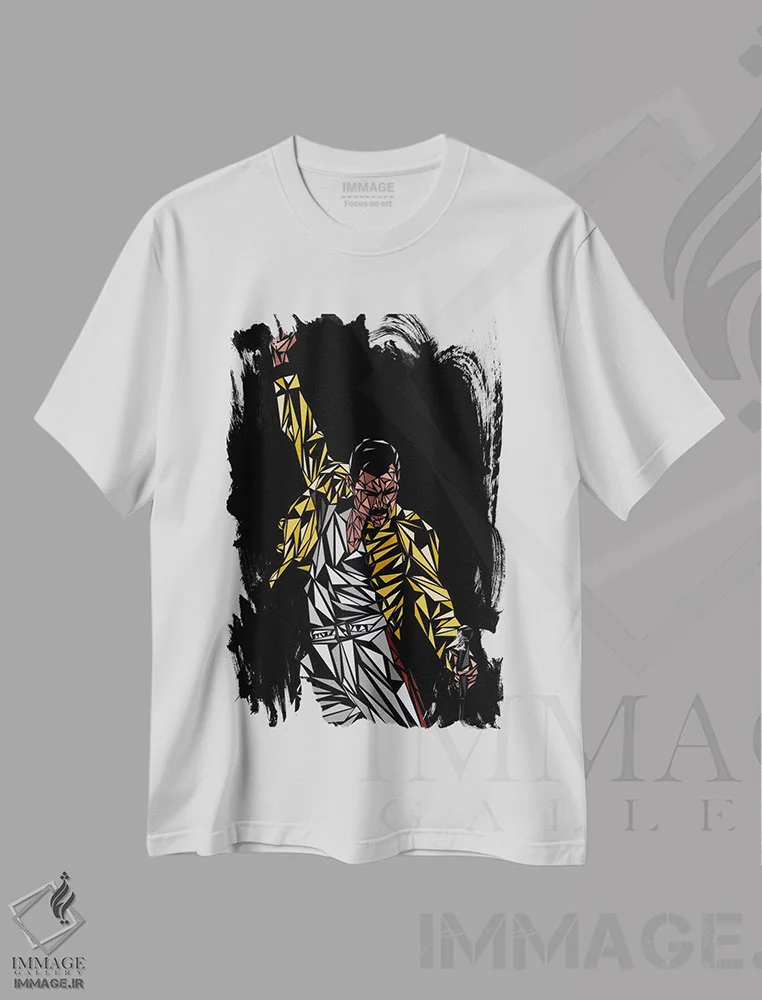 تیشرت سفید طرح دار – تیشرت موسیقی ,فردی مرکوری اثر کریستین میلئو immage.ir